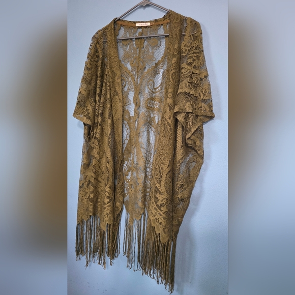 Emerette Tops - Lace Fringe Kimono XL